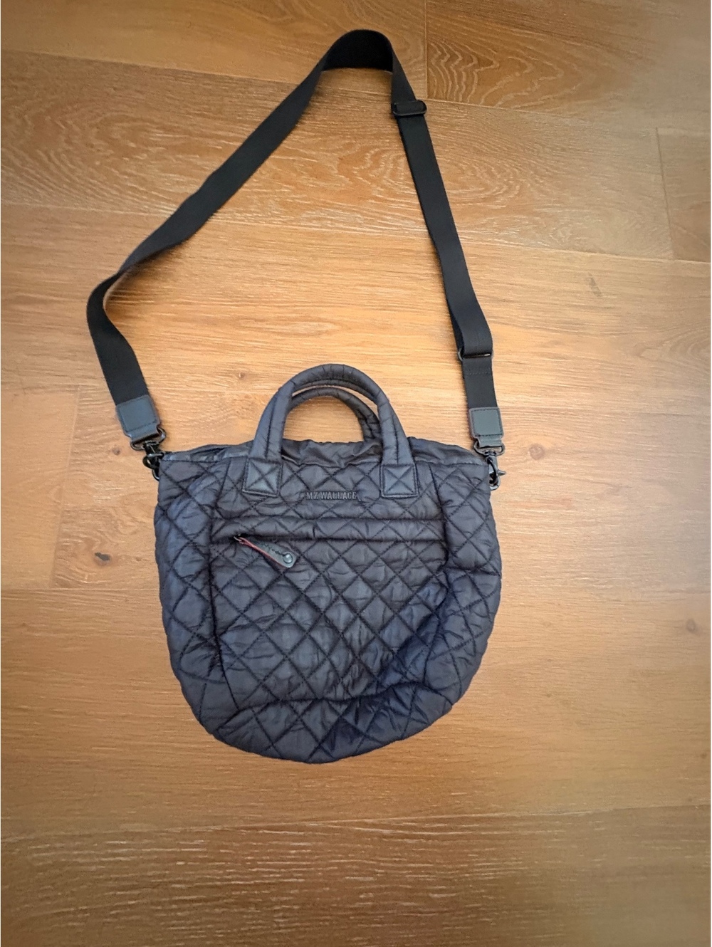 MZ Wallace Black Quilted Crossbody Tote Bag Practical Chic Medium